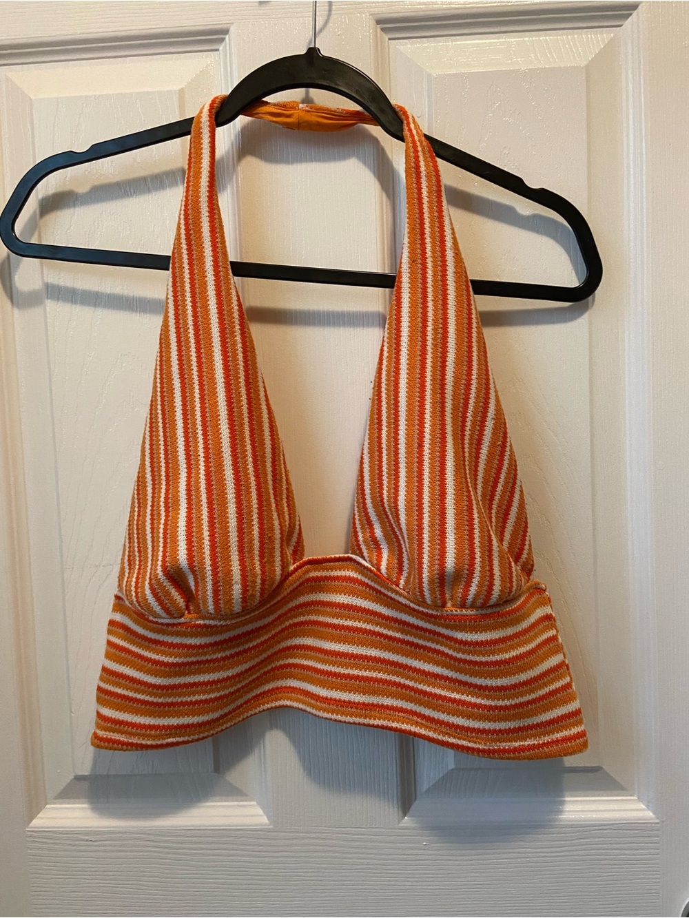 H&M Divided Striped Orange & Cream Halter Knit Crop Top